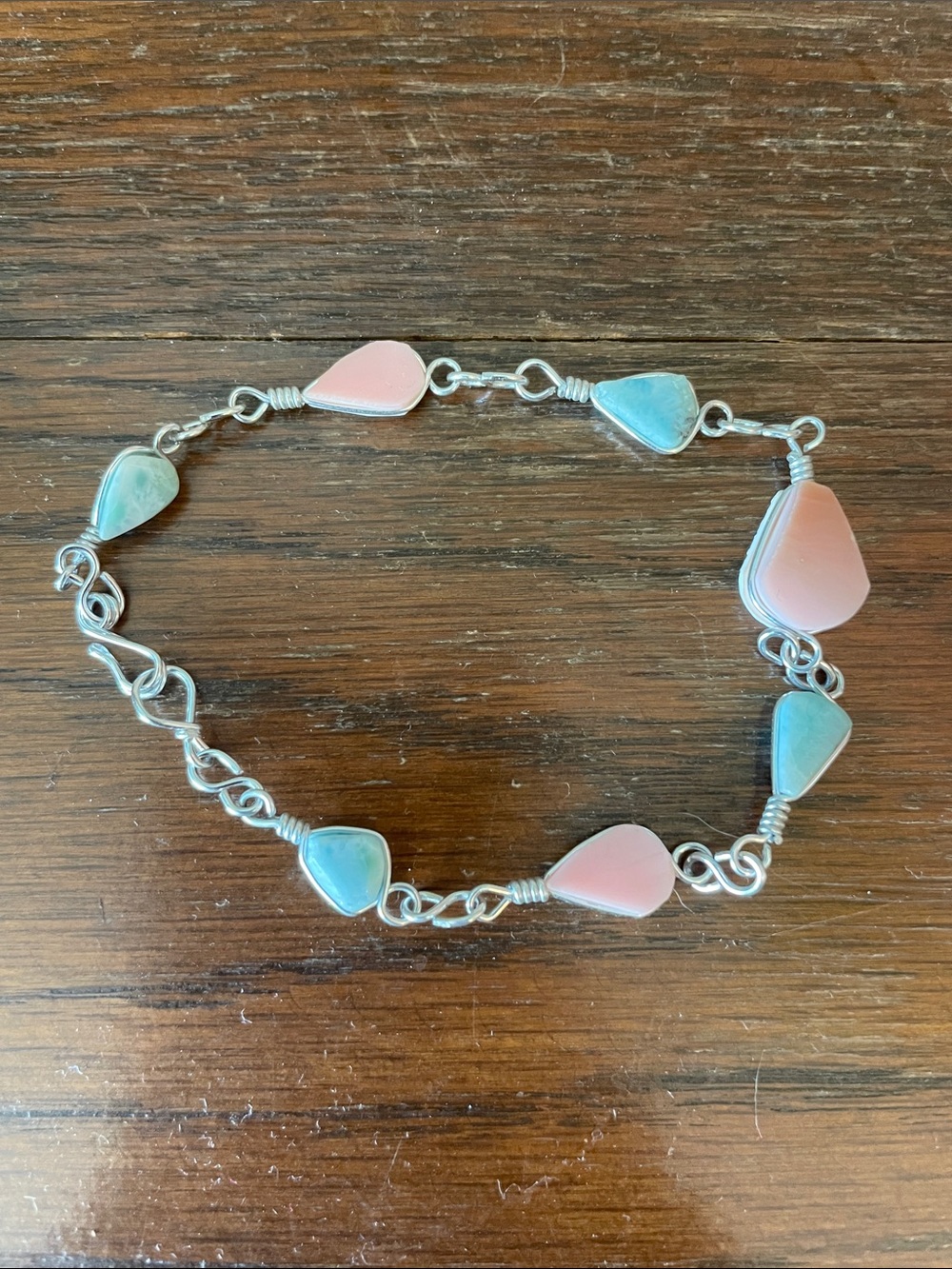 Blue and pink larimar bracelet Dominican Republic tropical